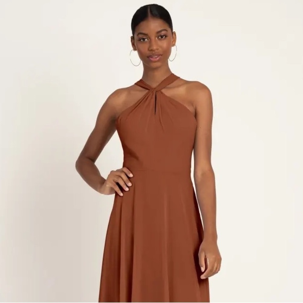 NEW Jenny Yoo "Halle" Halter Bridesmaid Dress in Terracotta Luxe Chifon size 6 - Picture 4 of 15